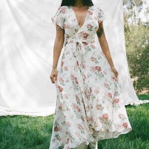 Christy Dawn Autumn Wrap Floral Maxi Dress | Sz Small | Red Anemone Garden